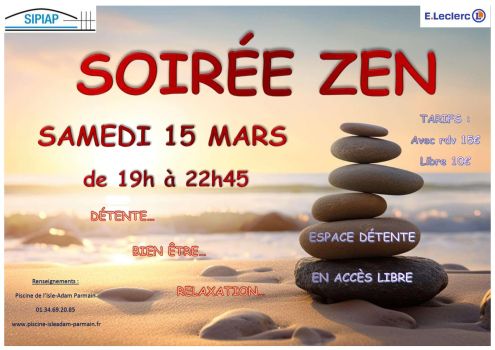 Affiche Soirée Zen Samedi 15 Mars 2025 piscine