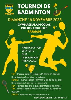 affiche tournoi badminton 16 novembre 2025