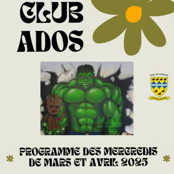 Club ados, programme des mercredis mars-avril 2025.