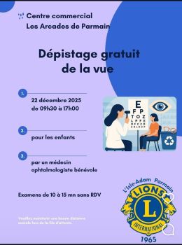 Dépistage gratuit de la vue - 22 décembre 2025