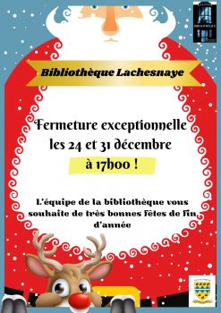 Fermeture à 17h noël bibliothèque 2024