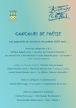 Gagnants concours de poésie Printemps des Poètes 2025