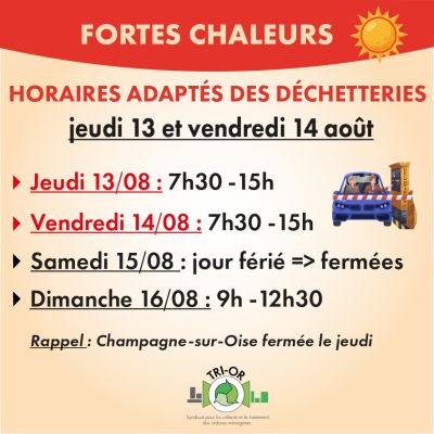 ENCART HORAIRES DECHETTERIES 13 AU 16 AOUT 2026